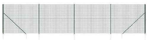 vidaXL Clôture en Treillis Métallique et Piquet d'ancrage, Panneau de Clôture Décoratif, Barrière de Protection Jardin Patio Extérieur, Vert 2,2x10 m