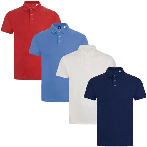 True Face Mens Polo Shirt Plain Tshirt Short Sleeve Summer Work Pique T Shirt Workwear Adult Tee Classic Casual Top Plain Set 4-4 Pack XXL