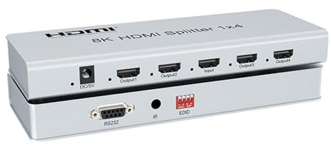 8K 60HZ HDMI Splitter 1X4, 1X4 Splitter HDR HDMI 2.1 ripartitore video 1 in 2 Out 4K 120Hz HDCP 2.3 RS232 EDID per ps5 Xbox PC TV (1X4)