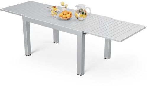 Devoko Esstisch Ausziehbar,130 x 80 x 75cm Gartentisch Ausziehbar, Aluminium Balkon Ausziehtisc, Gartentisch Wetterfest,ausziehbar auf 260cm, Outdoor Esstisch ,Silbergrau