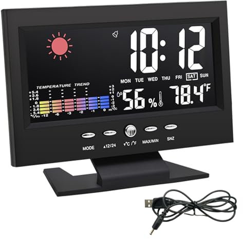 Weather Station Indoor Outdoor, Digital Color Display Weather Clock with Temp, Humidity, Calendar, Wireless Weather Stations Thermometer with Backlight
