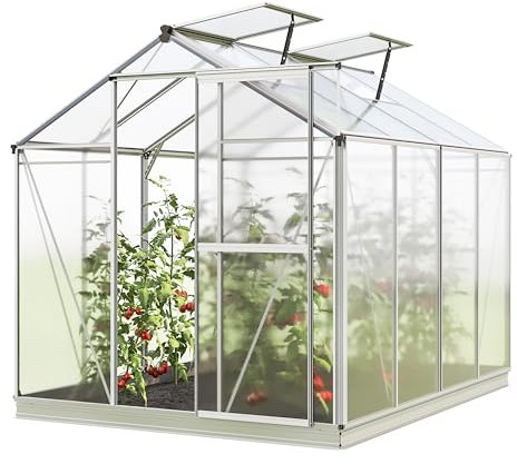 GFP Gewächshaus Jasmin 4 Alu-Rahmen 192 x 256 cm Polycarbonat Platten - mit Fundamentrahmen & automatischem Fensteröffner