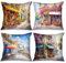 Tucocoo Kissenbezüge mit Stadtbild an der Ecke, dekorativ, Motiv: Stadt am Meer, 45,7 x 45,7 cm, 4 Stück, moderne Kunstwerke, Kissenbezüge für Sofa, Wohnzimmer, Geschenk
