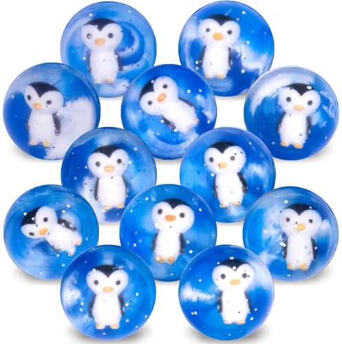 Hommeiily 12 Stück Flummis für Kinder 42mm, Pinguine flummi gross, Hüpfbälle und Kindergeburtstag Gummibälle Gastgeschenke