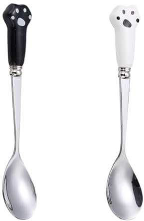 Lot de 2 cuillères en acier inoxydable Cuillère à Nourriture pour Animaux de Compagnie Patte de Chat Peut cuillère en Acier Inoxydable pour Chien pour Nourrir Les Aliments humides pour Animaux