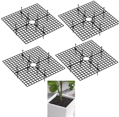 Wuyue Hua Blumentopf-Abdeckung, Pflanzenschutz von Tieren, 30 cm, Blumentopfgitter mit Mittelausschnitt, Blumenabdeckung, Bodenschutz für Pflanzen, Schwarz, 4 Stück