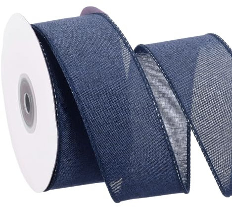 sourcing map Cinta de arpillera con alambre de 1-1/2 pulgadas x 10 yardas, cinta de borde con alambre para manualidades, envoltura de regalos, corona, decoración de árbol de Navidad, azul marino