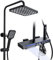 Thermostatic Shower System Black Wall Mount Exposed Shower Faucet Set 5 Function Rain Shower Combo Set with Back Spa, Handheld, Rainfall Head, Bidet Spray, Waterfall Tub Spout