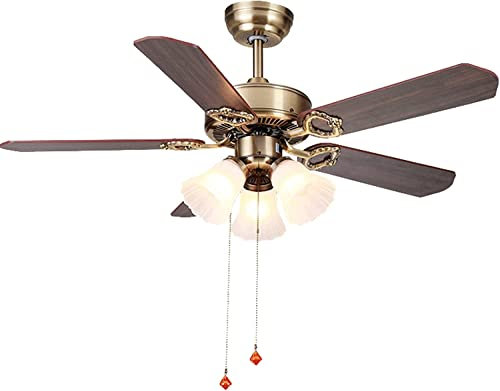 DRINGP 42” Ceiling Fans with Lights and Remote，3-Lights Rustic Outdoor Industrial Ceiling Fan Light，Five Wooden Blades Quiet American Style Ceiling Fan for Patio,Bedroom,Living Room