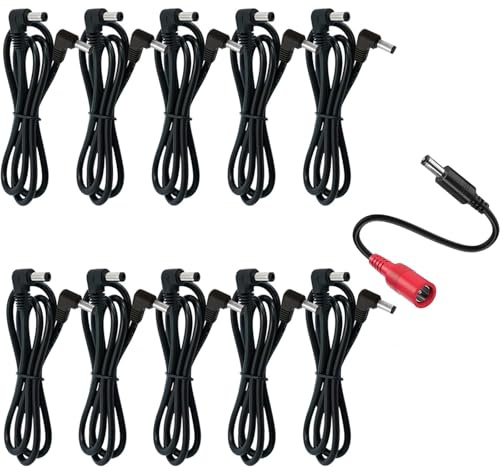 AYCRIT Guitar Pedal Power Cable Right Angles 24Inch 60CM, 5.5 x 2.1mm Power Lead/Cord, Right Angle on Both Ends, 11 Pack, Male to Male