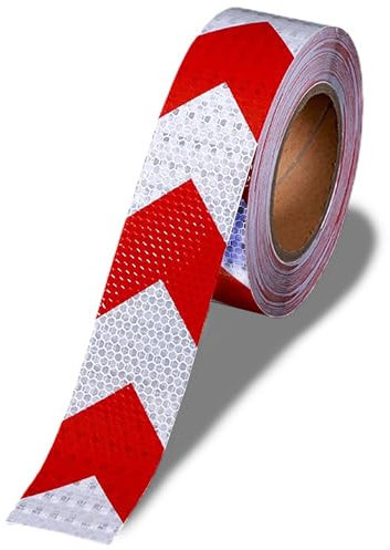 LLMtn Reflektierende Aufkleber Pfeil 5cmX25M Selbstklebend Klebeband Rot Weiß Warnaufkleber Reflektorband Klebeband Reflektierende Aufkleber für Sicherheit Warnung