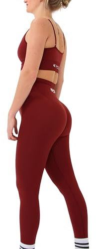 NVCTM 2 teiliges Damen Gym Set - Gym Leggings und Sport BH für Frauen - High Waist - Sport Leggings Damen - Booty Scrunch - Leggings Blickdicht - Workout-Set (Bordeaux Rot, L)