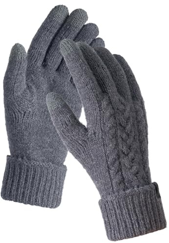 TRENDOUX Thermal Gloves Womens, Warm Soft Merino Wool Winter Gloves For Women With Elastic Cuffs, Sensitive Touch-Screen Phone Typing Mittens For Cold Hands Ladies, Dog Walking, Driving - Grey