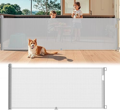Aufun Treppenschutzgitter Ausziehbar 300cm, Türschutzgitter Baby, Absperrgitter Schutzgitter Treppe für Katzen und Hunde, Extra Breit Babygitter, Treppenschutzrollo für Innen Außenbereich, Grau