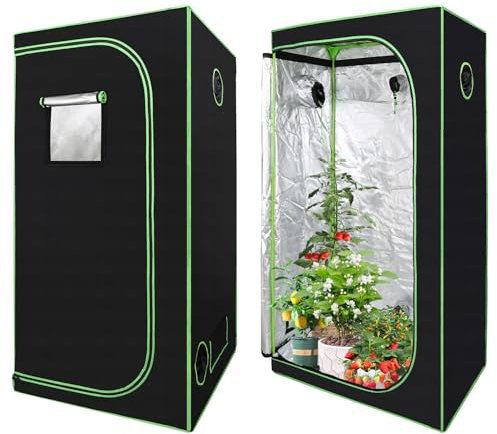 Yugodex Growzelt 100x100x200 cm Grow Tent 600D Oxford Grow Box Lichtdicht und Wasserdicht Pflanzenzelt Growschrank für Homegrowing Indoor-Anbau Luftig Gewächshaus Growroom Schwarz Grün