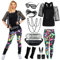 80er 90er Jahre Outfit Damen 20 Stück 80iger Retro Kostüm Off Shoulder Netzshirt Frauen Leggins Neon Kleidung Zubehör Set Bauchtasche Ohrring Netzhandschuhe Armband Bad Halskette Taste Outfit VL021-XL