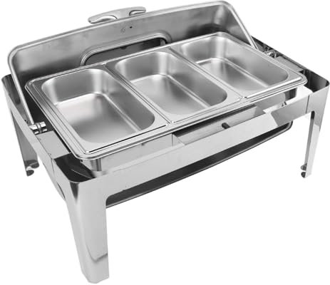 Generisch Isoliertablett für die Gastronomie, Edelstahl-Wärmetauscher-Set, transparenter Glasdeckel, leicht zu reinigendes Chafing Dish für Partys (Edelstahlfarbe)