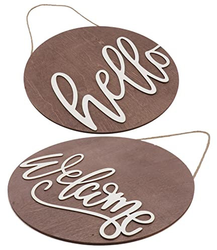 MUSISALY 2pcs Willkommen Zeichen Holz Haustür Hängen Runde Tag Ornament Handwerk Für Home Bar Cafe Shop