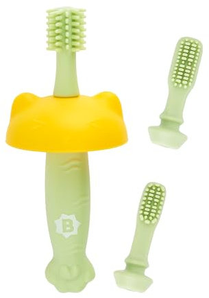 Badabulle Mitwachsende Baby Zahnbürste aus Silikon - Kinder Zahnbürste mit 3 austauschbaren Aufsätzen - nutzbar bis zu einem Alter von 3 Jahren