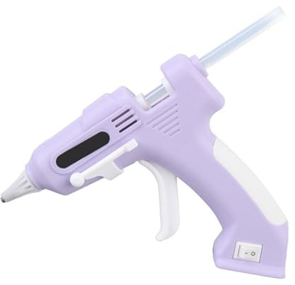 Electric Hot Glue Gun with 10Pcs 7mm Hot Glue Sticks, Hot Glue Gun and Sticks Set, Backflow Prevention Design, Cordless Hot Melt Glue Gun for Crafting, DIY and Repairs (Purple)