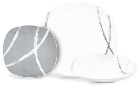 Villa Altachiara Set Piatti 6 Persone, Servizio Piatti 18 Pezzi, In Porcellana, Piatti Piani 25 Cm + Piatti Fondi 22 Cm + Piatti Frutta 19 Cm, Moderni, Adatti A Microonde E Lavastoviglie, Linea Sandy