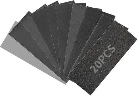 Sruhrak 20 Stück Schleifpapier 23 x 9 cm Sandpapier Nass und Trocken Nassschleifpapier 120 bis 3000 Körnung Set Geeignet Polieren Auto Holzmöbel Stein Lack Metall Glas