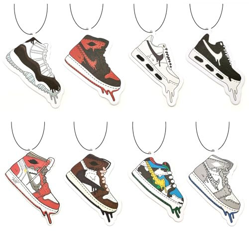 Guyode 8 Stück Duftbaum Auto Lustig Sneakers Muster Dekoration Lustige Duftbäume Anhängerset Lufterfrischer Auto Interessant für Erwachsene Kinder Familien und Als Autoschmuck