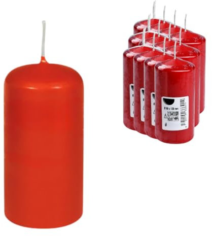 DeinPack Stumpenkerzen rot - 12 Stück | Ø 6 cm- Höhe 12 cm | Brenndauer: ca. 30 Stunden | Hochwertige Stumpenkerze | ideal für Gastronomie, Hotels, Kirchen- Hochzeiten & Feierlichkeiten