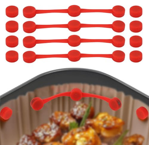 Magneti per Friggitrice ad Aria, Compatibilità Universale Strisce in Silicone da 4 Pezzi Fibbie 8 Pezzi Accessori per Friggitrice ad Aria Proteggere il Cestello dai Graffi Fissaggio Sicuro (Rosso)