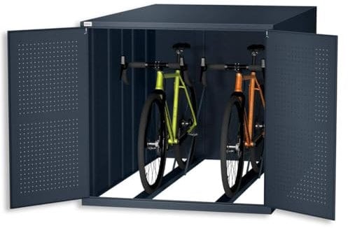 Metzler Fahrradgarage für 2 fahrräder Wetterfest | Fahrradbox für Zwei Fahrräder mit Führungsschienen aus pulverbeschichtetem Stahl in RAL 7016 Anthrazit | 130,00 × 125,00 × 204,00 cm