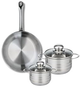 ELO 9866450 Kochgeschirr-Set, 3-teilig, 1 Bratpfanne 24 cm und 2 Kochtöpfe 12 und 14 cm Elo Profi, glänzend, Edelstahl, Induktion
