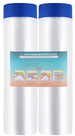 LLPT Abdeckfolie Klebeband mit Folie | 2 Rollen | Transparent Abdeckfolie Selbstklebende Malerfolie Malerband | Zum Schutz von Autos Wänden Staub und Spritzschutz (MFTB2702) | 270cm(ungefaltet) x 20m