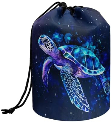 Wnbucioht Animal Turtle Drawstring Makeup Bag Opens Flat Womens Travel Bags for Toiletries Organizer Cute Sea Turtle Print Large Capacity Cosmetic Bags Large Barrel Drawstring Makeup Bag