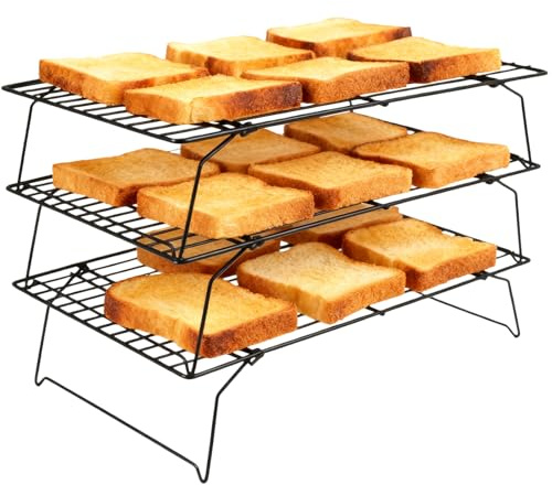 3 Tier Cooling Rack for Baking,Carbon Steel Non-Stick Cake Cooling Rack,Collapsible Baking Tools & Accessories,for Cake, Grilling, Cookies & Biscuits (15.75 x 9.84in/40 x 25 cm)