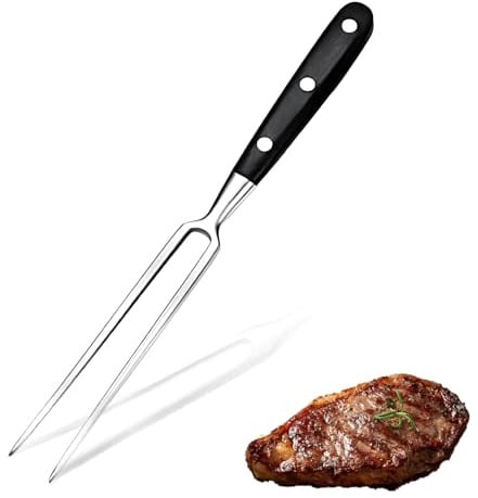 Edelstahl Grillgabel mit Holzgriff, Fleischgabel Edelstahl, Fleischgabel, Tranchiergabel, Tranchiergabel aus Rostfreiem für Schweinefleisch Putenhähnchen Rindfleisch (Schwarz)
