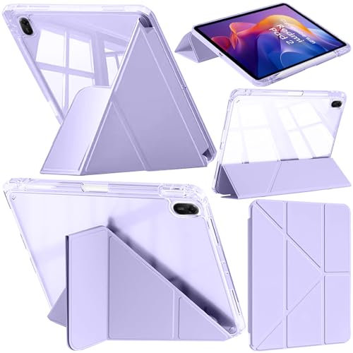 A-BEAUTY Funda Compatible con Xiaomi Redmi Pad 2 11 Pulgadas 2025 con Portalápiz, Antichoque Carcasa Translúcida, Soporte de Y 6 en 1, Auto-Reposo/Activación, Lila