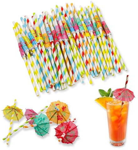 60 Pcs Cocktail Straws, Cocktail Umbrellas Straw, Biodegradable Paper Straws, for Weddings Juice, Coffee, Summer Party Drinking Decoration