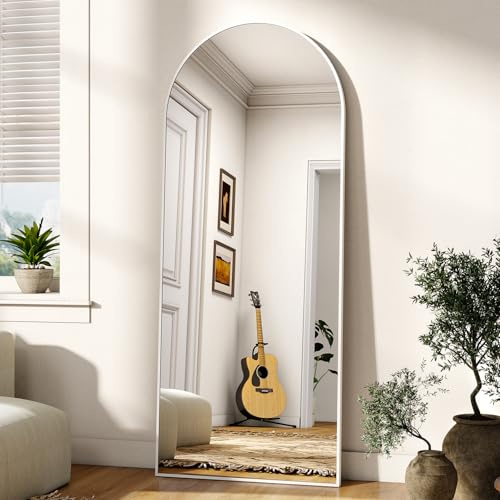 BEAUTYPEAK Ganzkörperspiegel 142x52cm, Standspiegel mit Rundbogen, HD Glas | Großer Wandspiegel hängend oder lehnend an die Wand, HD spiegel mit Ständer für home decor Schlafzimmer oder Wohnzimmer, Weiß
