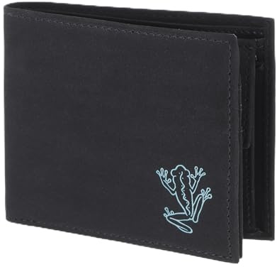 Oxmox Geldbörse Herren/Portemonnaie Damen | Wallet mit RFID Schutz | New Cryptan (Vegan) | 5 Kreditkartenfächer | Querscheinbörse Querformat | schwarz | Frog 2.0 Print Cyan