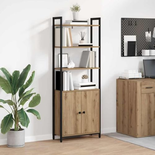 HFXHIJXQ Bücherregal Artisan-Eiche 60x24x161 cm Holzwerkstoff & Stahl Modernes Standregal mit 6 Fächern & 1 Tür Stauraum für Bücher Deko im Büro Wohnzimmer Flur