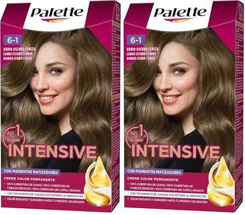 Schwarzkopf Palette Intensive Creme Color – Tono 6.1 cabello Rubio Oscuro Ceniza - Coloración Permanente de Cuidado con Aceite de Marula – Óptima cobertura de canas – Color duradero hasta 8 semanas