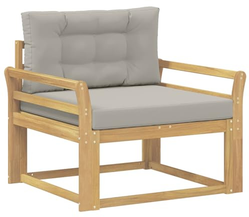 vidaXL Outdoor Mittelsofa Polyester Weiß, Akazienholz Outdoor Mittelsofa, wetterfestes Patiositzmöbel, modernes Möbel für Gartenlounge und Balkon