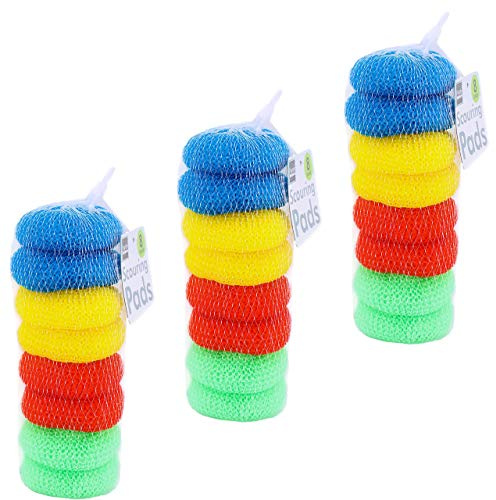 Pack of 24 Assorted Colors Round Nylon Dish Scouring Pads, Mesh Scourers