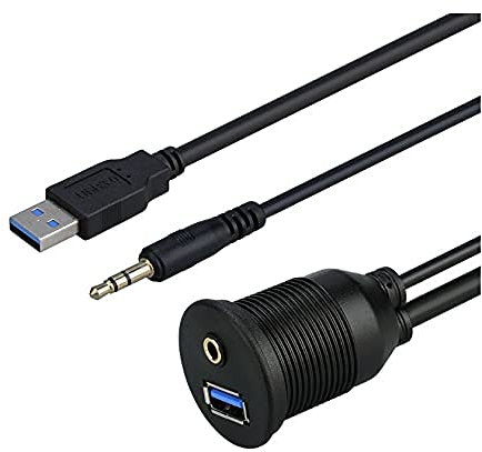 USB 3.0 & 3.5mm Auto Mount Flush Kabel 3,5 mm + USB3.0 AUX Extension Dash Panel Wasserdichte Kabel für Auto Boot und Motorrad - 1m (USB 3.0 & 3,5 mm)