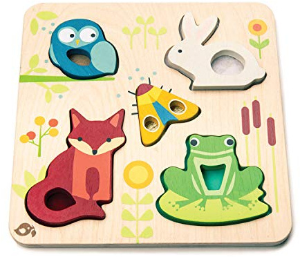 Tender Leaf Toys - Touchy Feely Animals - 5-teiliges Holzform-Puzzle - Fördert die Sprachentwicklung - Kinder ab 18 Monaten
