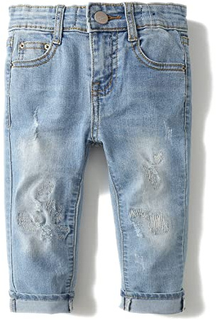KIDSCOOL SPACE Baby Mädchen Junge Jeans, D-Ring-Gummiband innen, zerrissene Denim-Hose