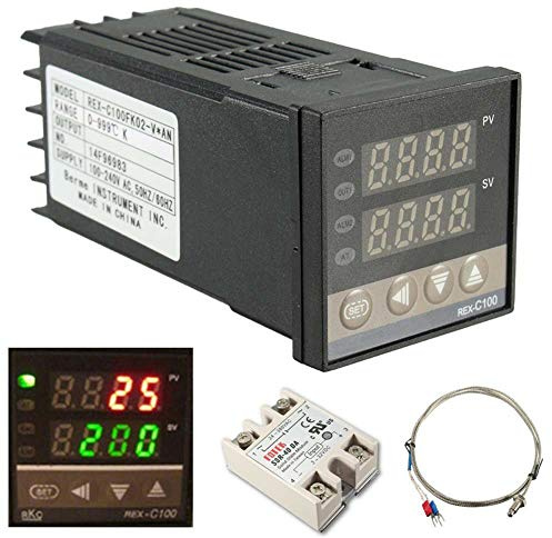LED PID Temperaturregler-Kits, REX-C100 Digitales intelligentes Thermostat für Industrie-Geräte, Heimbrauen SSR Solid State Relay