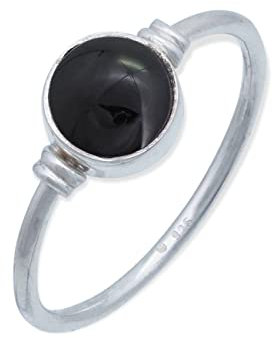 mantraroma Damen Ring 925 Silber mit Stein Onyx Edelstein schwarz schlicht modern