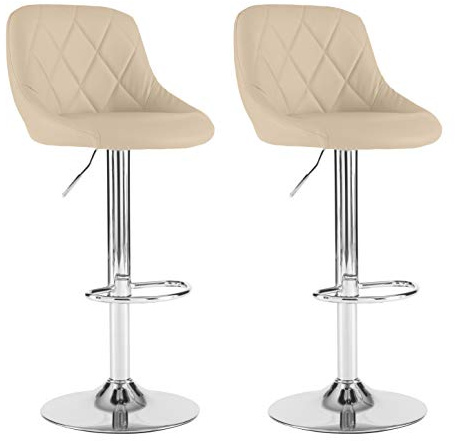 Neo 2X Madrid Chrome Gas Lift Swivel Faux Leather Kitchen Gas Height Adjustable Breakfast Bar Stools Barstools Seats Chairs (Cream)
