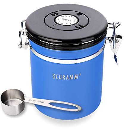 Schramm® Kaffeedose 1500 ml in 10 Farben mit Dosierlöffel Höhe: 15cm Kaffeedosen Kaffeebehälter aus Edelstahl, Farbe:blau